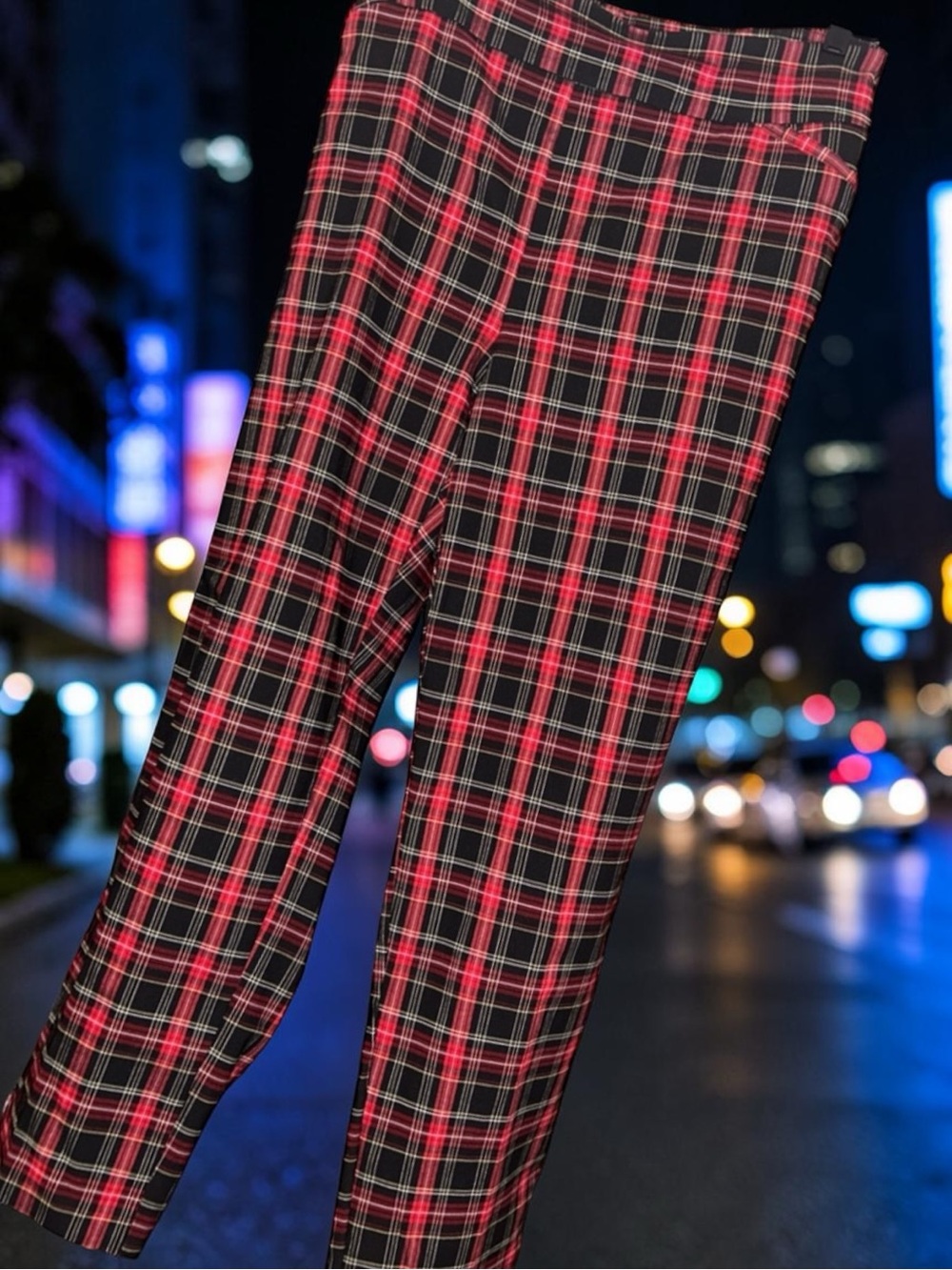 2X wide leg plaid stretch.